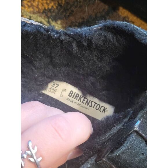 Birkenstock Sandals Women's 7 Black Arizona Shearling Lined Cozy Suede Leather - Picture 5 of 6